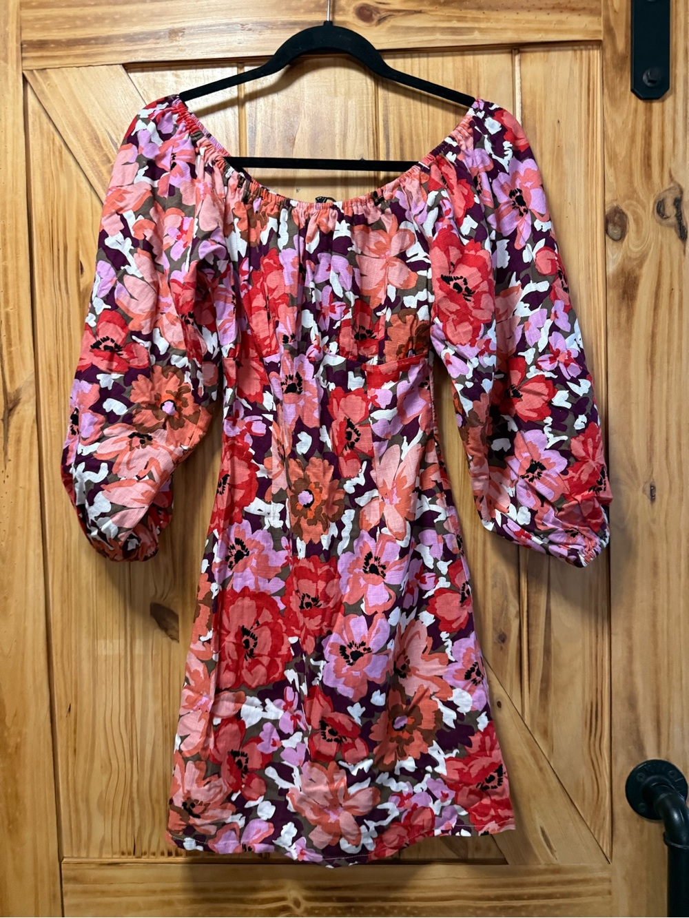MINKPINK Floral Off-Shoulder Mini Dress in Red Pink Purple